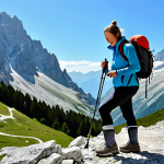 **

A cheerful, fully clothed hiker, professional attire, adjusting her trekking poles on a rocky mountain trail in the French Alps. She's wearing a practical hiking outfit: sturdy boots, hiking pants, and a waterproof jacket. The background features stunning mountain scenery with pine trees and a clear blue sky. Perfect anatomy, correct proportions, well-formed hands, proper finger count, natural pose, safe for work, appropriate content, family-friendly, modest clothing.

**