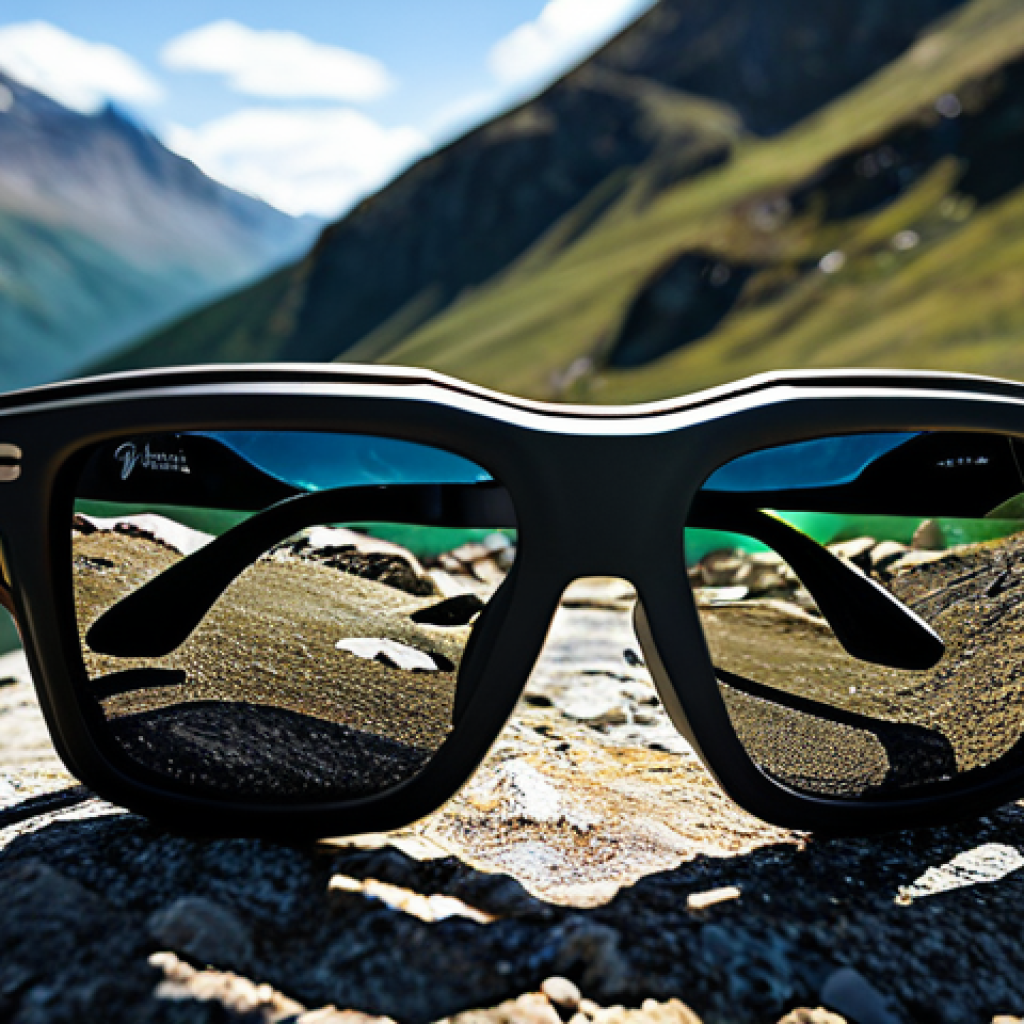 등산용 고글 추천 제품 - Mountain Adventure Gear**
"Close-up shot of high-quality mountain sunglasses displayed on rugged te...