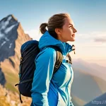 고도 적응 훈련 방법 - **Prompt:** A vibrant, photorealistic image of a young female hiker standing triumphantly on a mount...