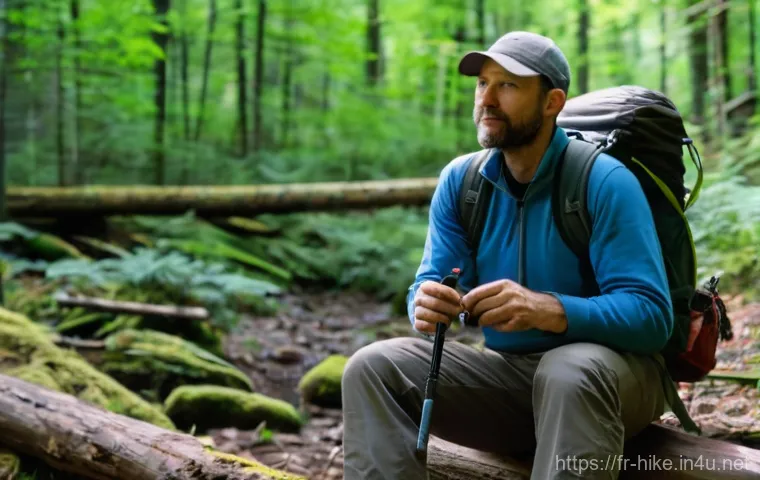 등산 시 벌레 퇴치 스프레이 추천 - **Prompt:** A female hiker, in her late 20s to early 30s, stands in a lush, humid forest environment...