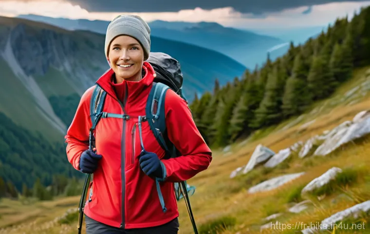 등산 복장 구성 가이드 - **Prompt: A confident adult hiker, wearing durable and practical hiking trousers and a long-sleeved ...