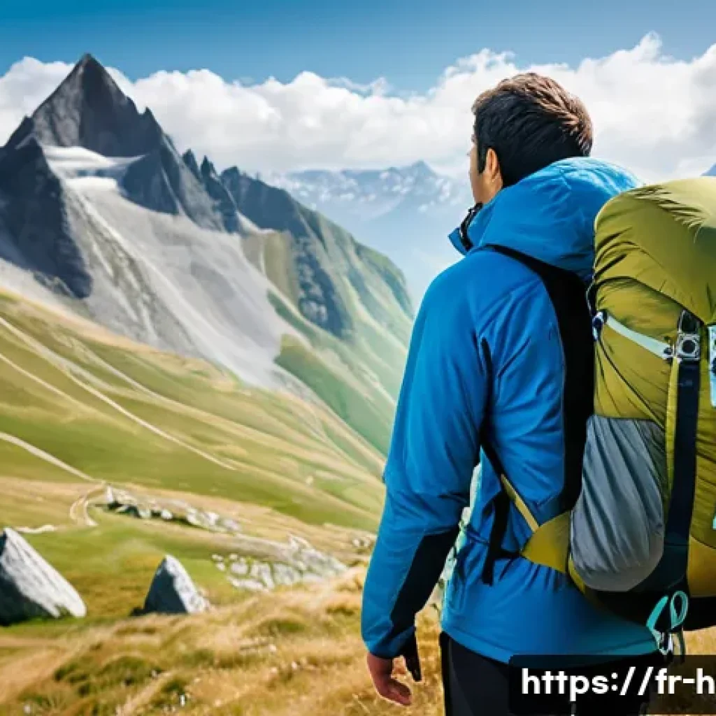 등산 중 체온 유지법 - A detailed outdoor hiking scene set in the French Alps during early autumn, featuring a mid-adult hi...