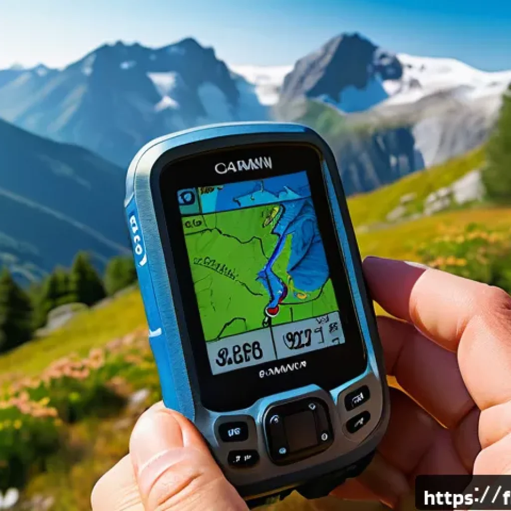 등산 GPS 기기 추천 - A rugged hiker in the French Alps using a Garmin GPSMAP 66i, dressed in durable outdoor clothing and...